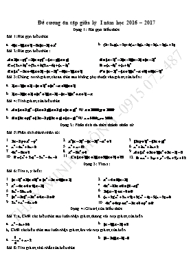 Đề cương ôn tập giữa kỳ I năm học 2016  2017 môn Toán